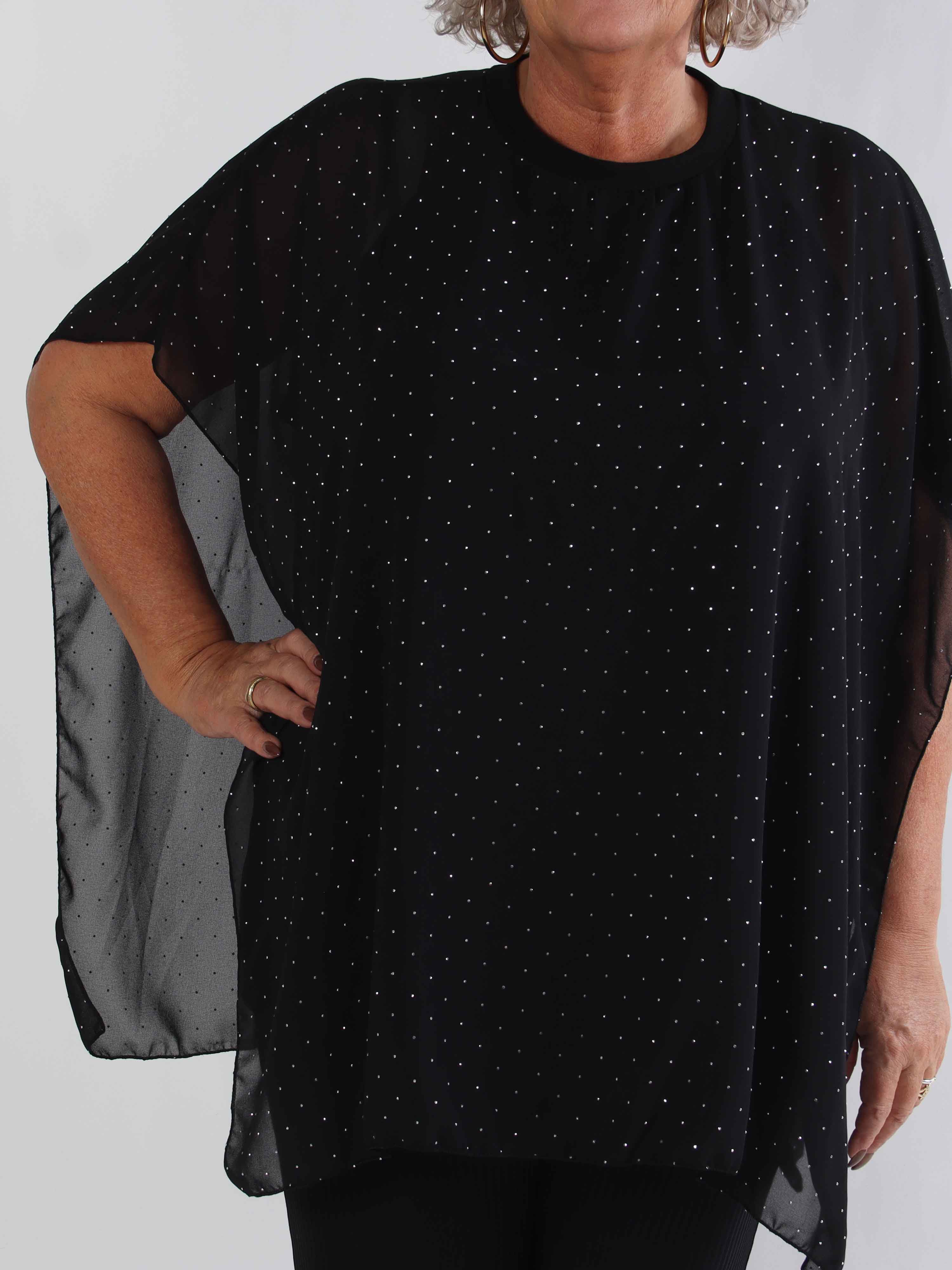 Alpha - Sød plus size tunikakjole med et chiffonlag med skinnende sten